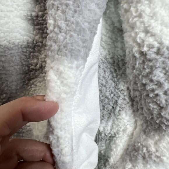 Lands’ End Women LARGE White Gray Sherpa Fleece Pullover Sweater Sweatshirt - Picture 8 of 11